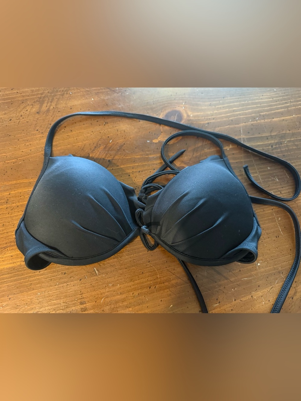 VENUS Black Lace-Up Bikini Top